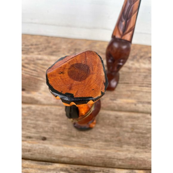 Vintage MCM African Carved Wood Head Busts Woman Man Wire Jewelry - Picture 9 of 15